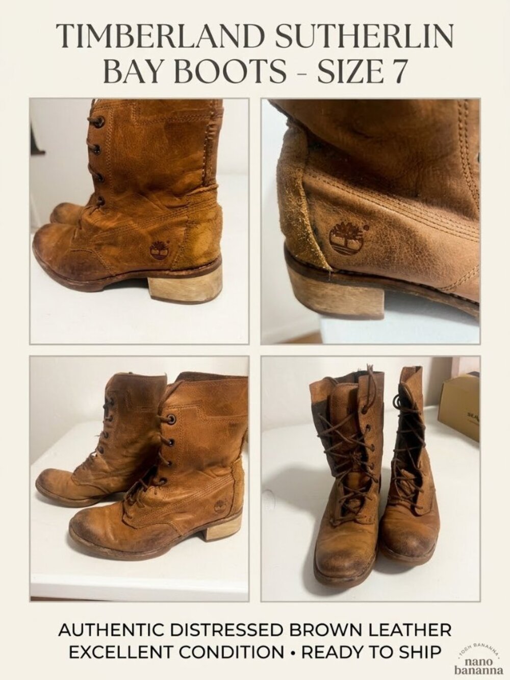 Timberland Sutherlin Bay Mid Lace Leather Boots Brown - Size 6.5